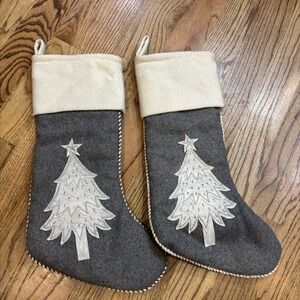 Storehouse Holiday Christmas Tree‎ Wool Blend Stocking 22" Gray Set Of 2